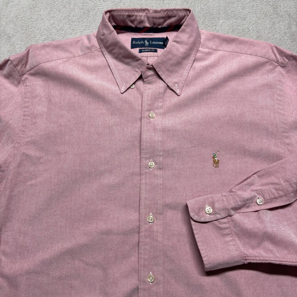 VTG Ralph Lauren Shirt Mens XL Pink Oxford Button Down Classic Fit Flesh Pony - Picture 1 of 8
